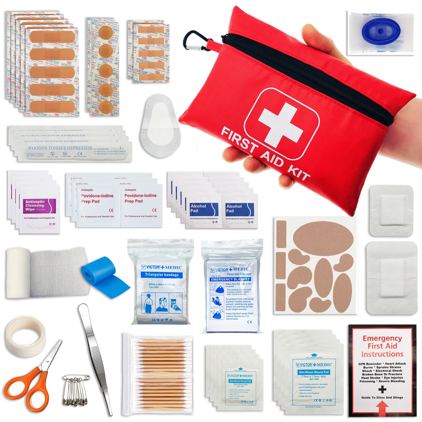 VirKech Small Emergency First Aid Kit Including 166 Pieces of Supplies to Clean Treat and Protect Minor Injuries for Outdoors Camping Auto Home and Workplace