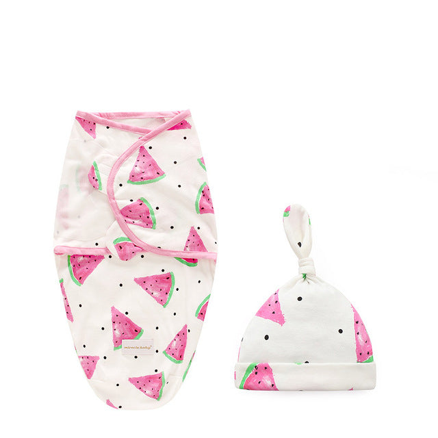 Newborn Cotton Swaddle Wrap with Hat