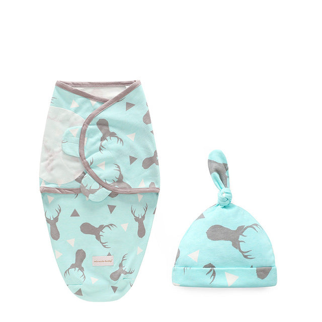 Newborn Cotton Swaddle Wrap with Hat