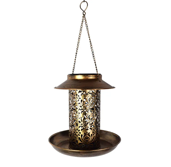Solar Powered Metal Bird Feeder Lawn Light, Outdoor Garden Decoration