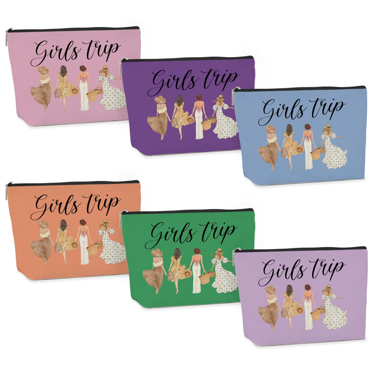 6 PCS Girls Trip Gifts Favors Girls Trip Bag Girls Trip Makeup Bag Girls Weekend Gifts for Women Girls Weekend Gifts Ideas for Her Cosmetic Bag Weekender Bag for Women Christmas Holiday Vacation